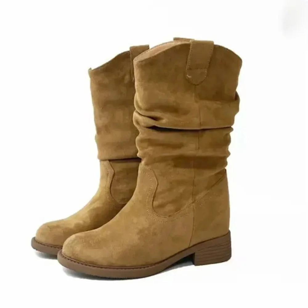Bottes de chevalier de Cowboy occidentales pour femmes, nouveau Style, mi-mollet, doublure en caoutchouc et coton, au-dessus du genou, automne hiver