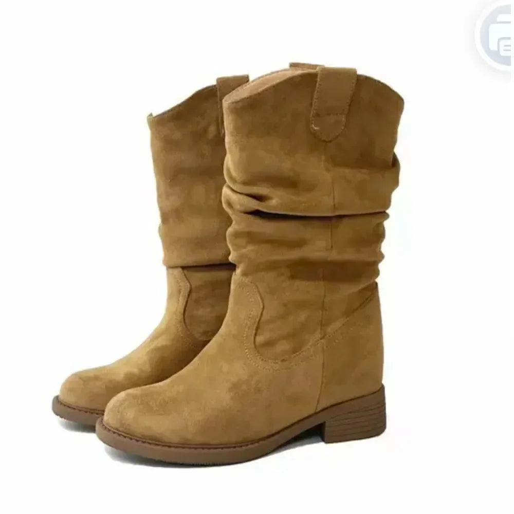 Bottes de chevalier de Cowboy occidentales pour femmes, nouveau Style, mi-mollet, doublure en caoutchouc et coton, au-dessus du genou, automne hiver