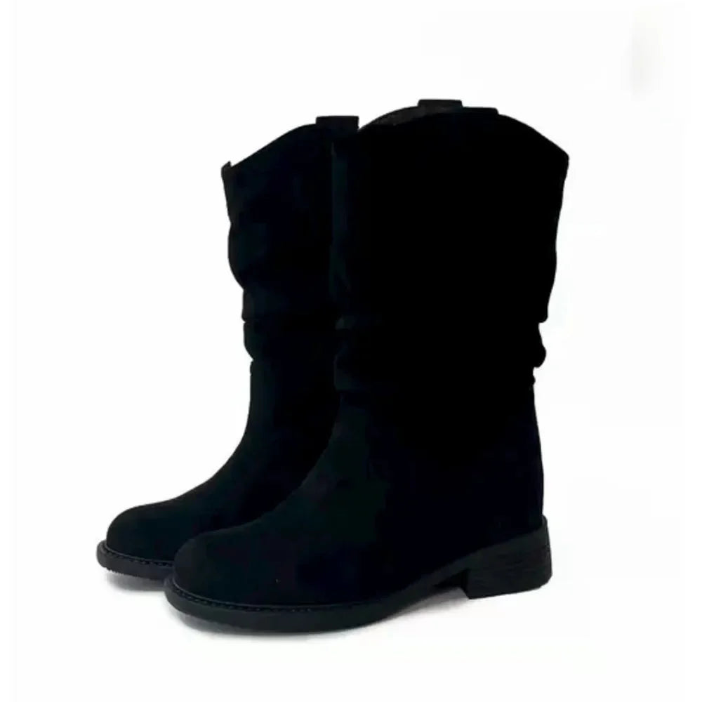 Bottes de chevalier de Cowboy occidentales pour femmes, nouveau Style, mi-mollet, doublure en caoutchouc et coton, au-dessus du genou, automne hiver