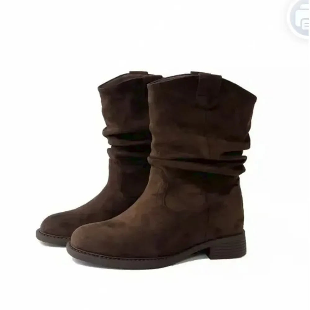 Bottes de chevalier de Cowboy occidentales pour femmes, nouveau Style, mi-mollet, doublure en caoutchouc et coton, au-dessus du genou, automne hiver