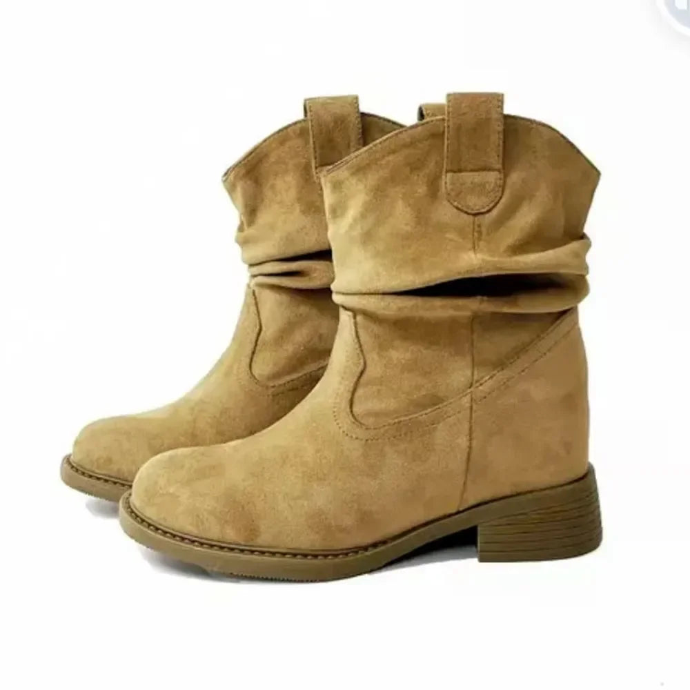 Bottes de chevalier de Cowboy occidentales pour femmes, nouveau Style, mi-mollet, doublure en caoutchouc et coton, au-dessus du genou, automne hiver