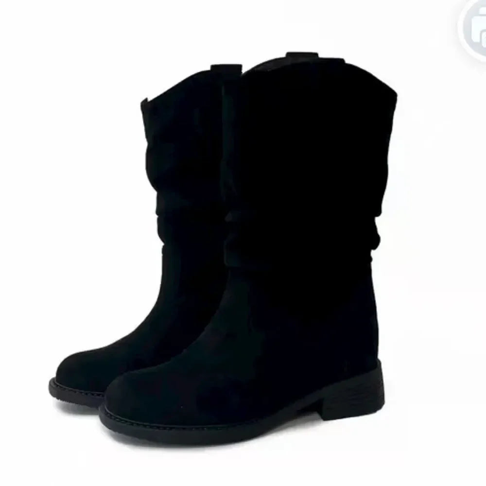 Bottes de chevalier de Cowboy occidentales pour femmes, nouveau Style, mi-mollet, doublure en caoutchouc et coton, au-dessus du genou, automne hiver
